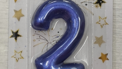 Свеча цифра "2" синий металлик